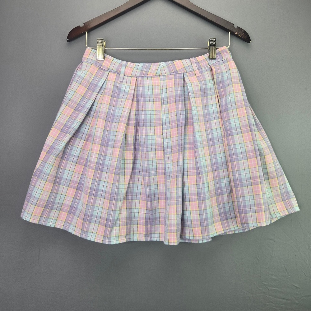 Sweet Society Pleated Mini Skirt Pastel Plaid Purple Pink M Schoolgirl Preppy